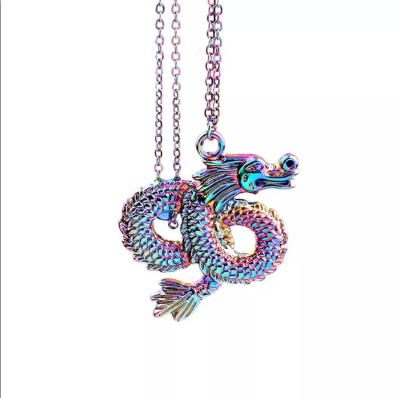 Rainbow 🌈 Chinese dragon 🐉 boho Necklace - Picture 4 of 12